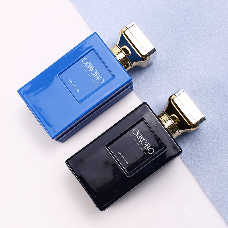Luxury customized men's perfume empty square 100ml corrugated shape spray glass bottle customized gift box