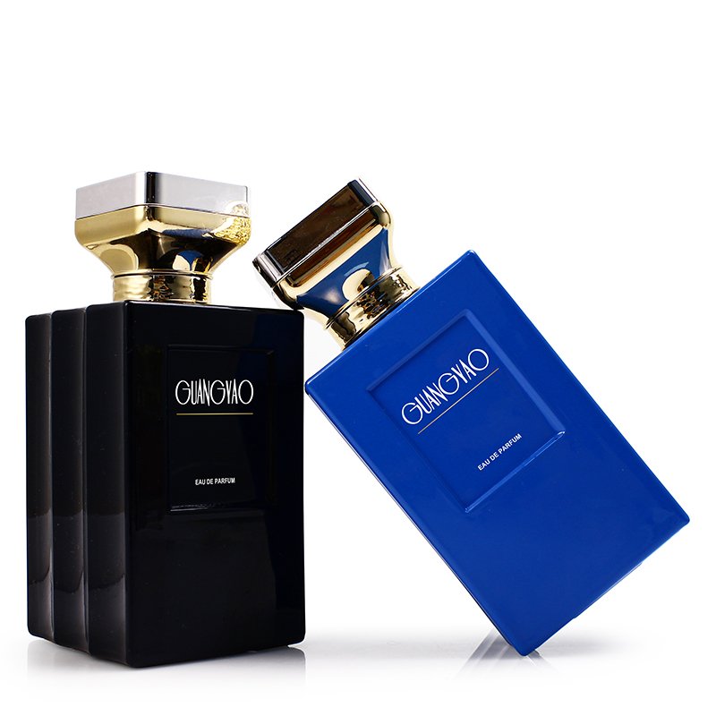 Luxury customized men's perfume empty square 100ml corrugated shape spray glass bottle customized gift box