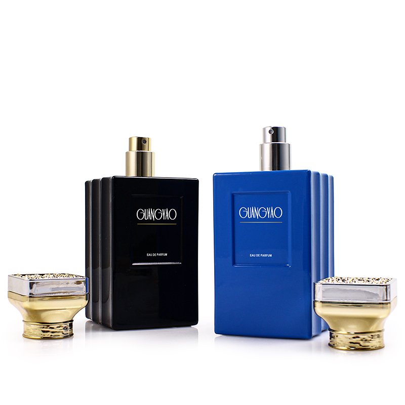 Luxury customized men's perfume empty square 100ml corrugated shape spray glass bottle customized gift box