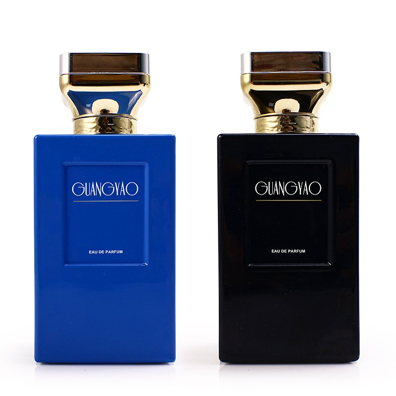 Luxury customized men's perfume empty square 100ml corrugated shape spray glass bottle customized gift box