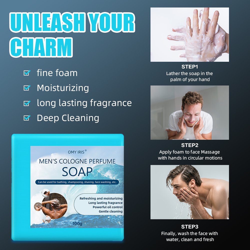 100g Men's Bath Soap Strong Body Care Soap Moisturizing Strong Cologne Bath Soap