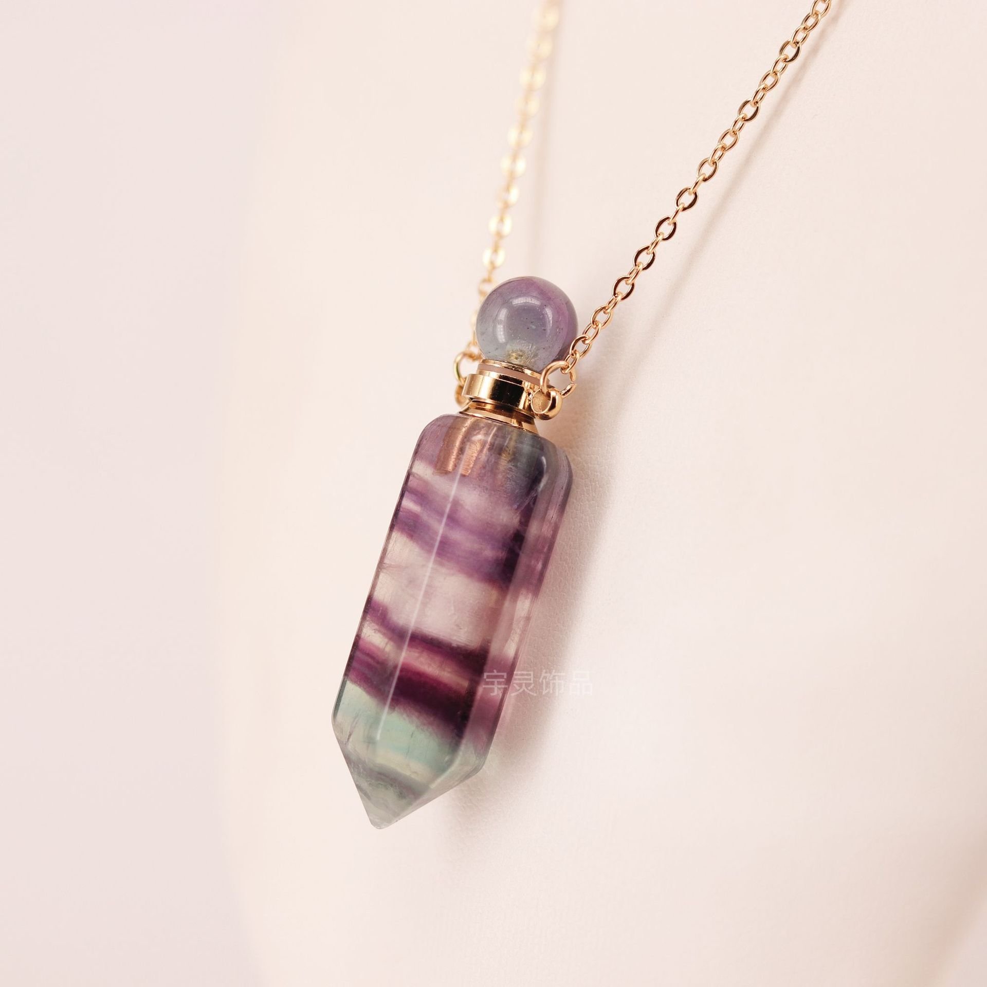 Hexagonal prism ball crystal pillar massage gemstone essential oil bottle pendant necklace fashion accessory gift
