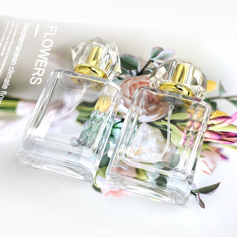 High Quality 50ml Square Clear Glass Perfume/Cosmetic/Serum/Cream Bottle Luxury Empty Square Men's Parfum Bottle Stock Polish