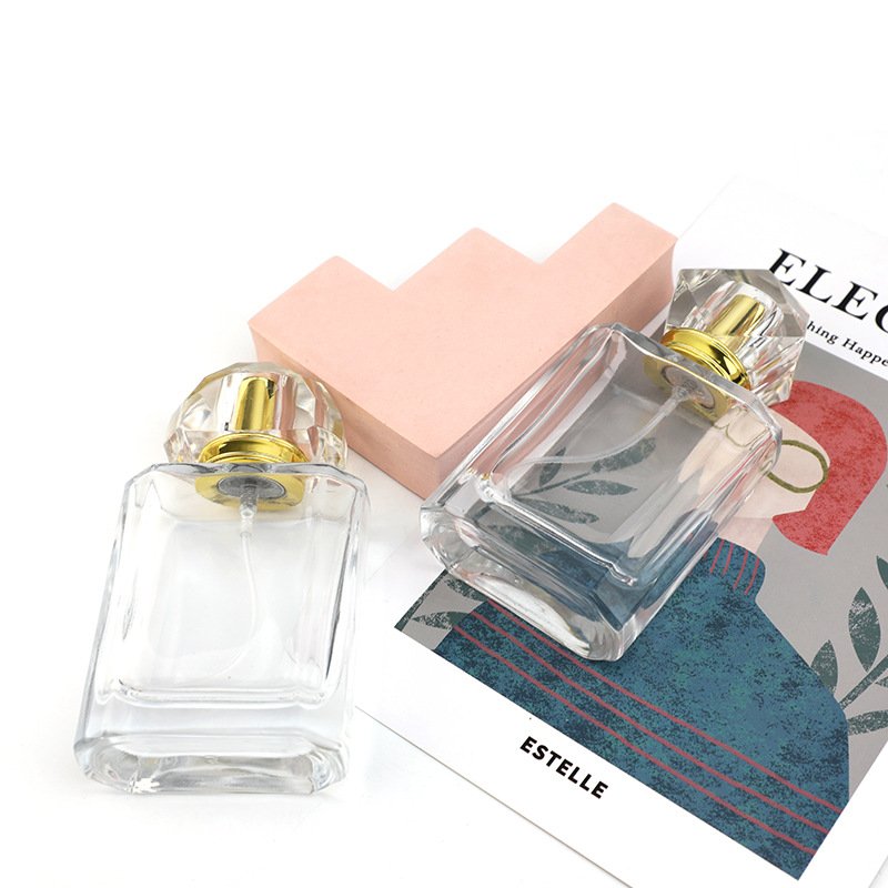 High Quality 50ml Square Clear Glass Perfume/Cosmetic/Serum/Cream Bottle Luxury Empty Square Men's Parfum Bottle Stock Polish