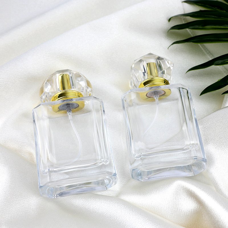 High Quality 50ml Square Clear Glass Perfume/Cosmetic/Serum/Cream Bottle Luxury Empty Square Men's Parfum Bottle Stock Polish