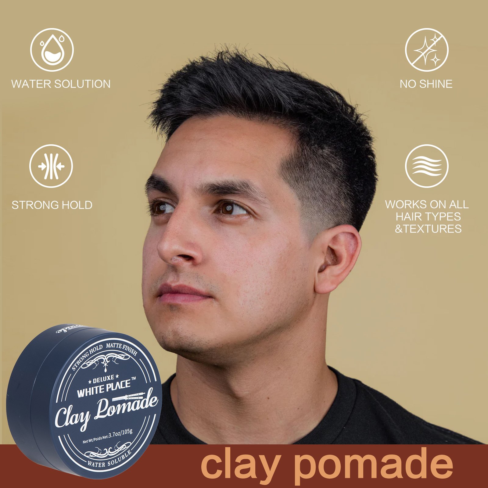 White Place Hair Clay for Men to Add Texture, Volume and Definition to Thick/Coarse Hair Premium Men's Hair Styling Products