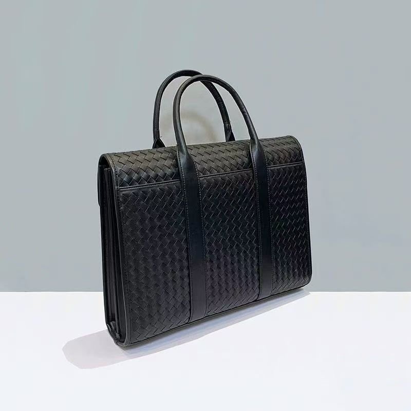 Woven men's handbag Leather men's clamshell briefcase cowhide large capacity Business casual computer man