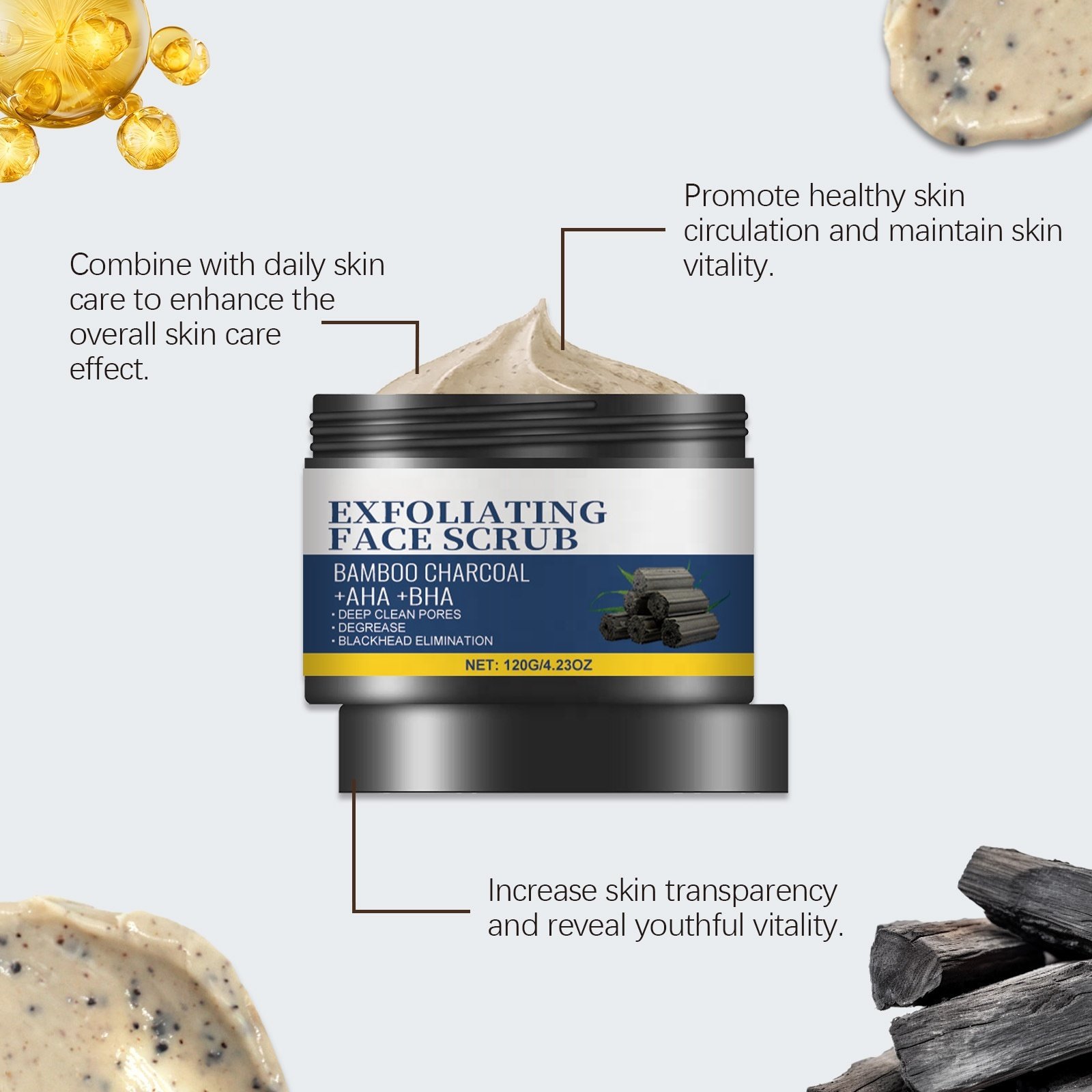 Factory Wholesale OEM Men's Charcoal Facial Scrub: Gentle Exfoliating & Hydrating Cleanser for a Smooth & Nourished Complexion