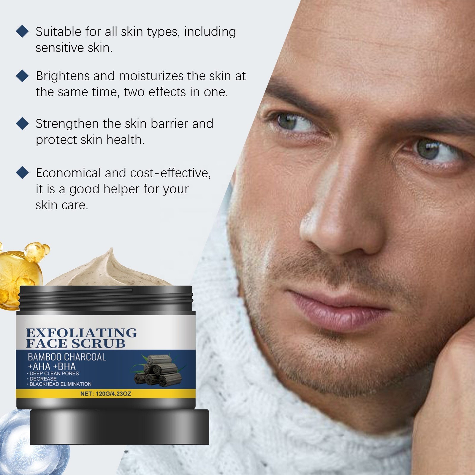 Factory Wholesale OEM Men's Charcoal Facial Scrub: Gentle Exfoliating & Hydrating Cleanser for a Smooth & Nourished Complexion