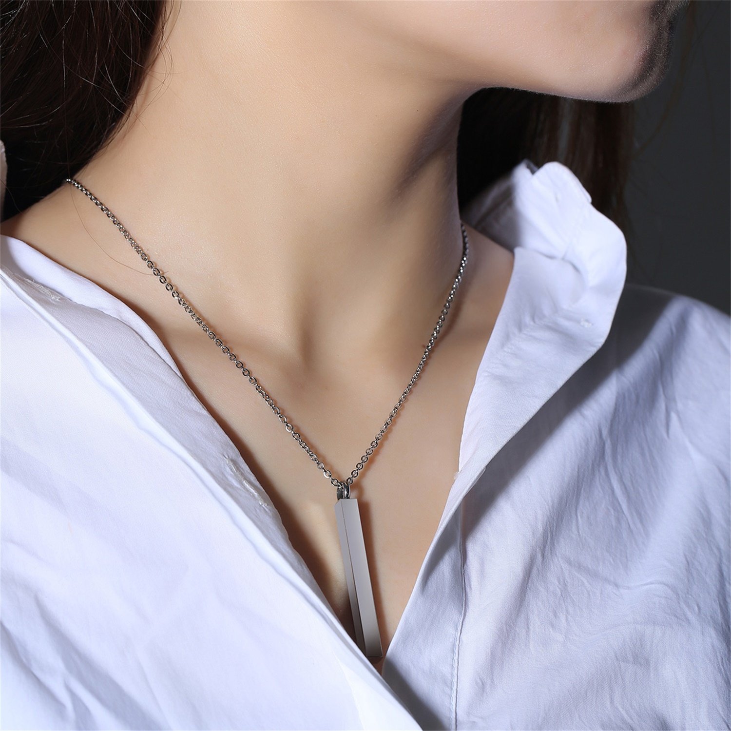 Vnox Memorial Urn Pendant Necklace,Stainless Steel Square Vertical Strip Open Perfume Bottle Pendant Necklace Steel Color Women