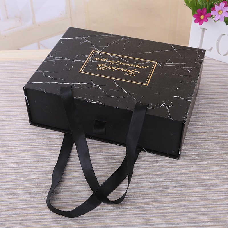 Black Marble Drawer Paper Box Men's Birthday Gift Packaging Boxes With Ribbon