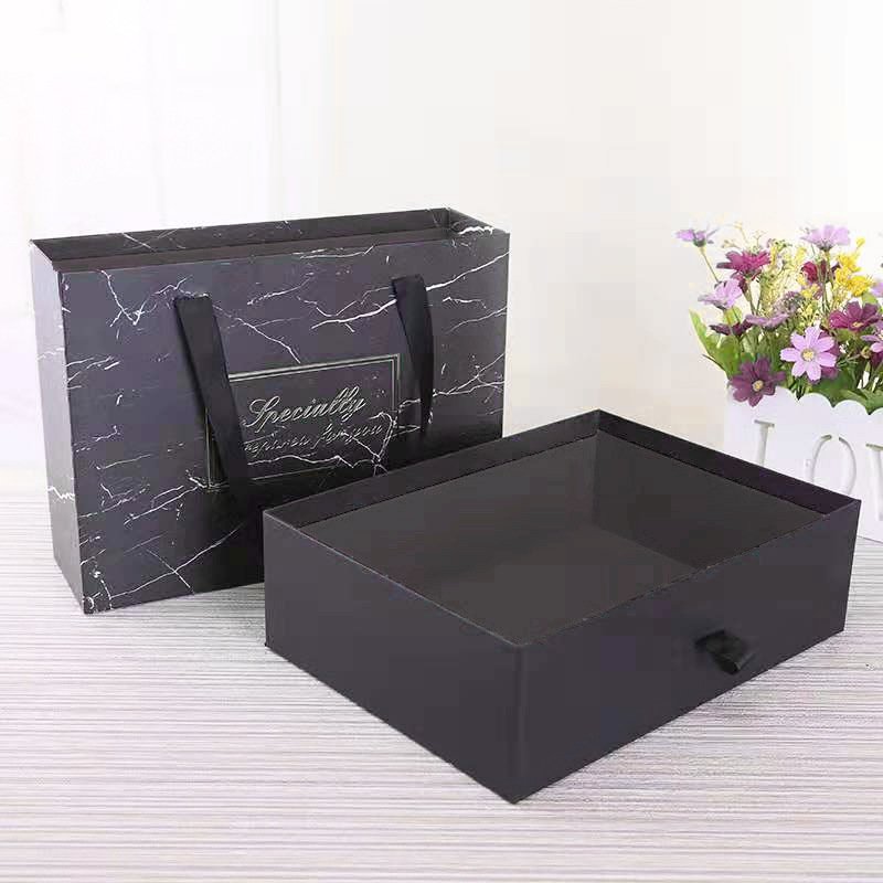 Black Marble Drawer Paper Box Men's Birthday Gift Packaging Boxes With Ribbon