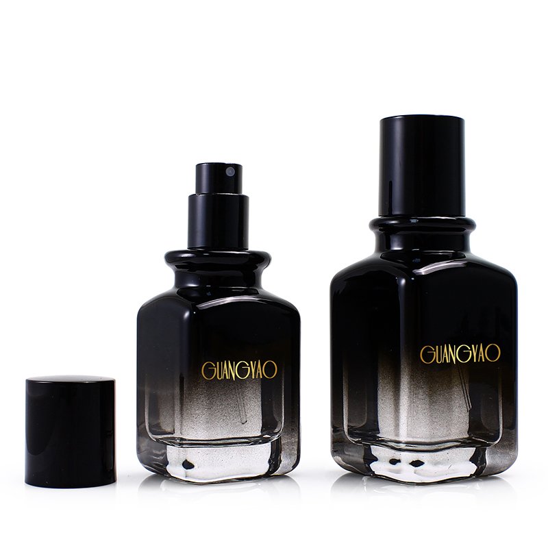 Custom gradient black empty 30ml 50ml square glass perfume spray bottle screen printed logo with cap Men's perfume