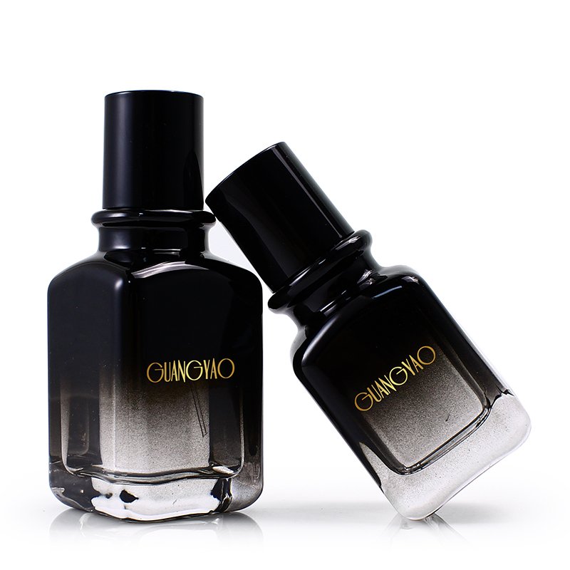 Custom gradient black empty 30ml 50ml square glass perfume spray bottle screen printed logo with cap Men's perfume