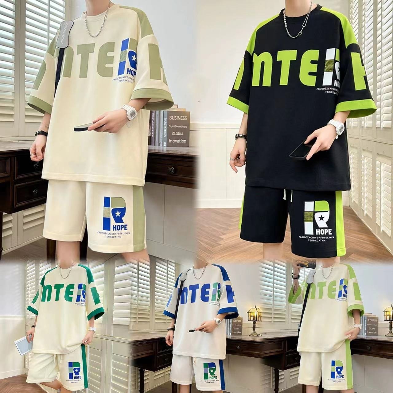 Wholesale cheap men's T-shirts and short summer short sleeve tops and pants suits, breathable casual running suits fashionable