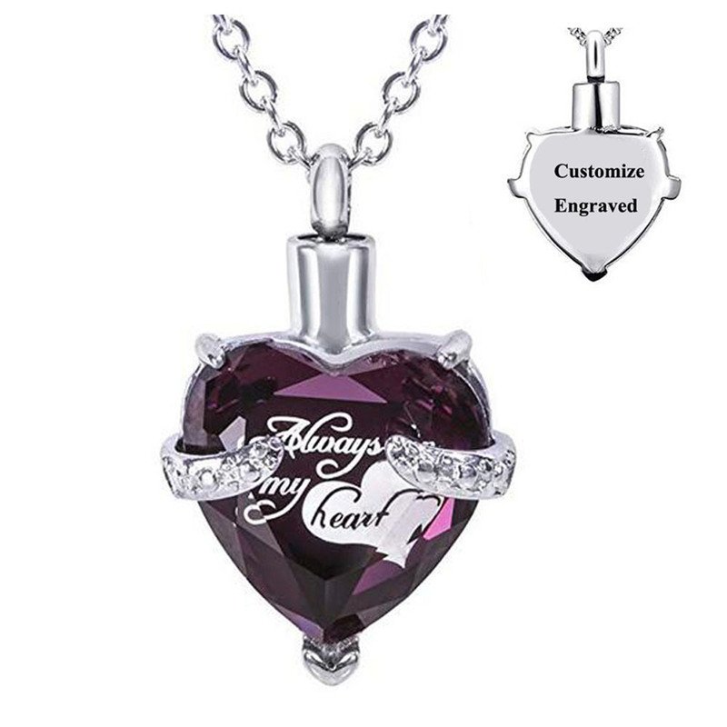 Stainless steel heart-shaped 12-month birthday stone urn funeral perfume bottle ashes commemorative pendant necklace