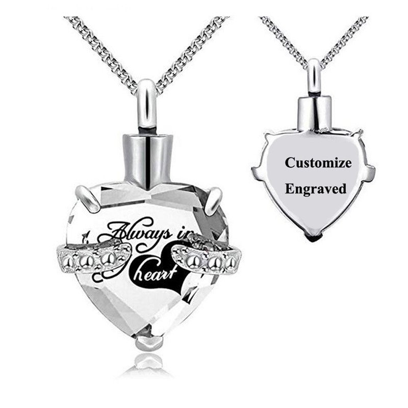 Stainless steel heart-shaped 12-month birthday stone urn funeral perfume bottle ashes commemorative pendant necklace