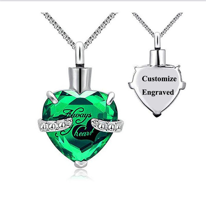Stainless steel heart-shaped 12-month birthday stone urn funeral perfume bottle ashes commemorative pendant necklace