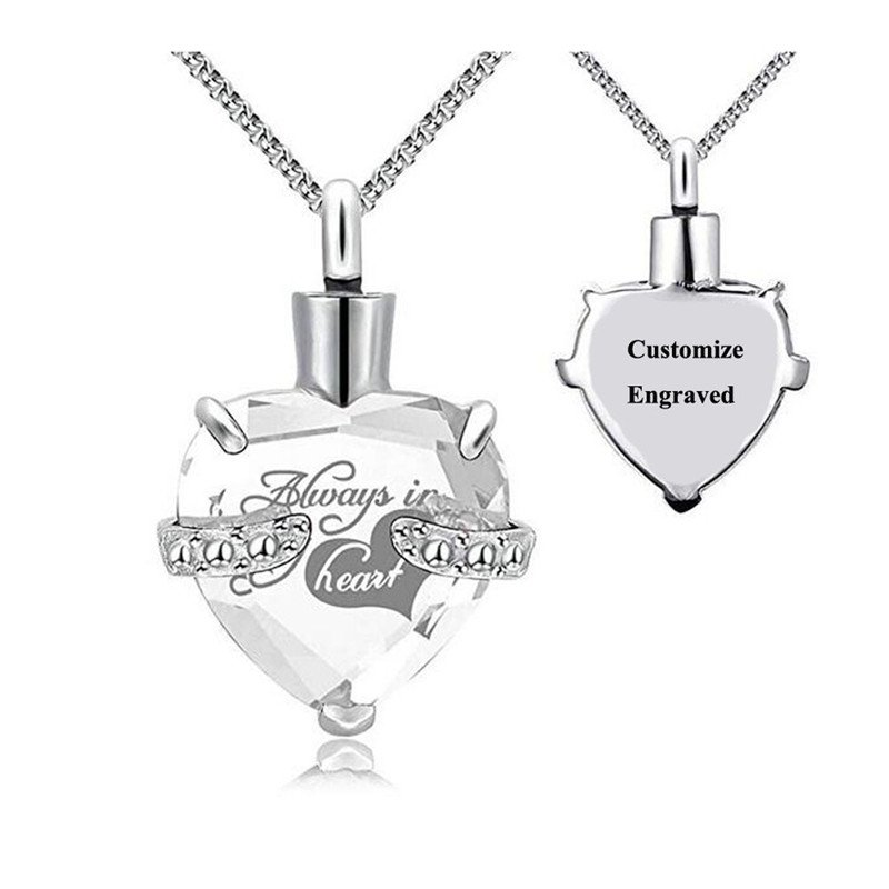 Stainless steel heart-shaped 12-month birthday stone urn funeral perfume bottle ashes commemorative pendant necklace