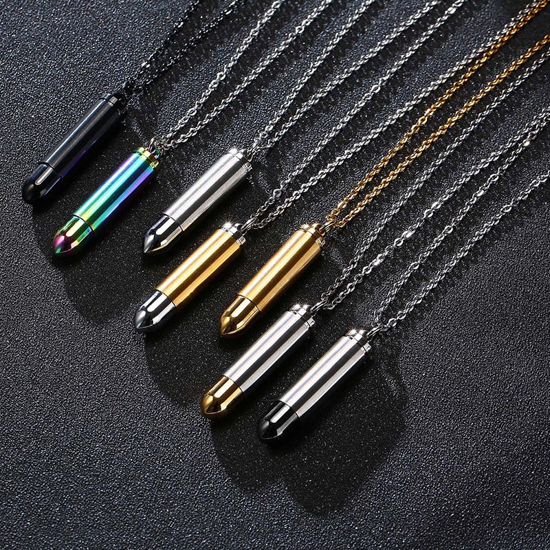 Custom LOGO Stainless Steel Cremation Jewelry For Ashes Mirror Polished Open Bullet Urn Pendant Fashion Human Cremated Necklaces