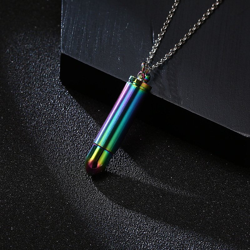 Custom LOGO Stainless Steel Cremation Jewelry For Ashes Mirror Polished Open Bullet Urn Pendant Fashion Human Cremated Necklaces