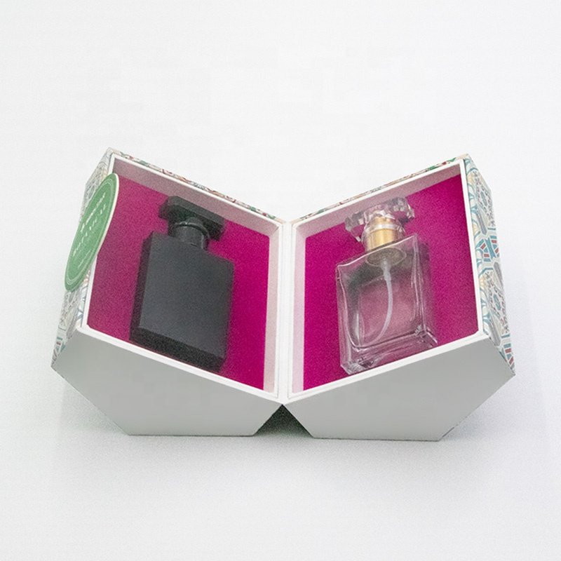 Magnetic Closed Hard Packaging Perfume Oil Glass Bottle Package With Label Hexagon Custom Perfume Box