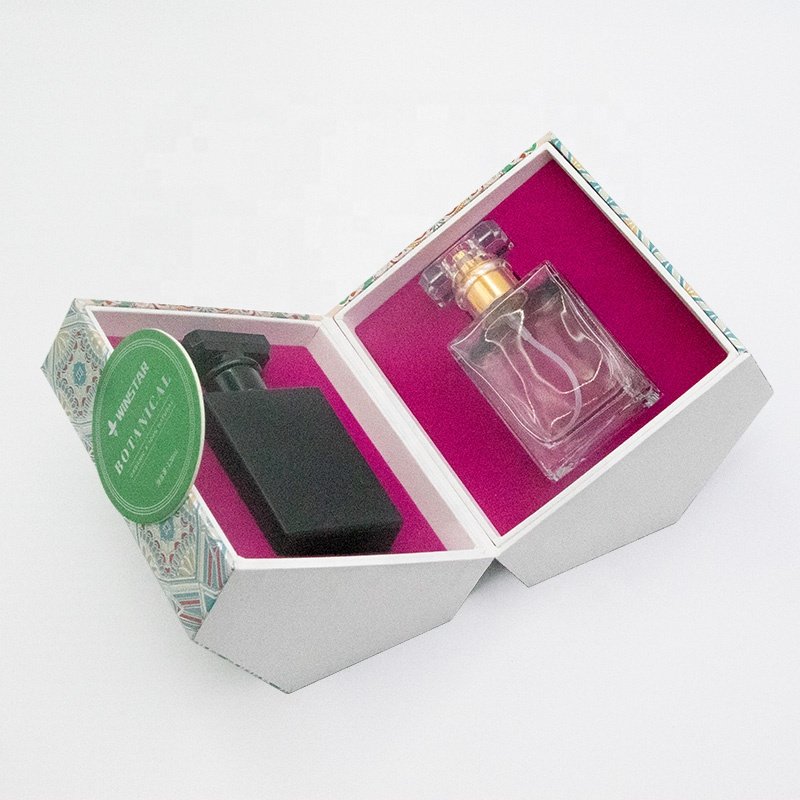 Magnetic Closed Hard Packaging Perfume Oil Glass Bottle Package With Label Hexagon Custom Perfume Box