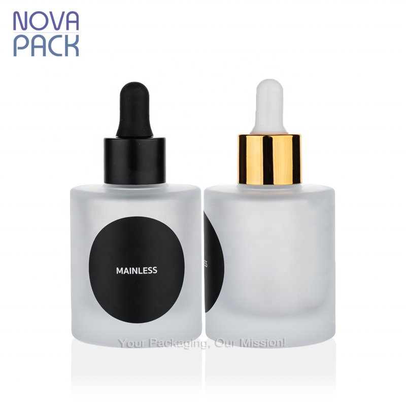 Luxury heavy bottom thick wall frosted glass dropper bottle 30ml 50ml beard oil hair serum bottle with black gold dropper