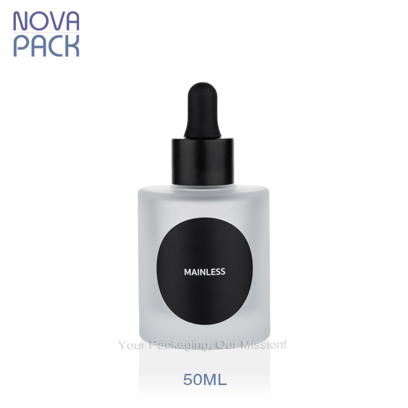 Luxury heavy bottom thick wall frosted glass dropper bottle 30ml 50ml beard oil hair serum bottle with black gold dropper