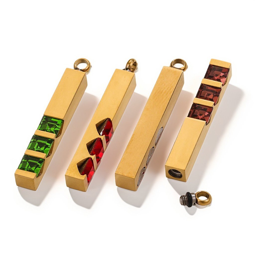 Stainless Steel Luxury Perfume Pendant DIY Red Zircon Pendant Gold Rotating Straight Bar Pendant Necklace