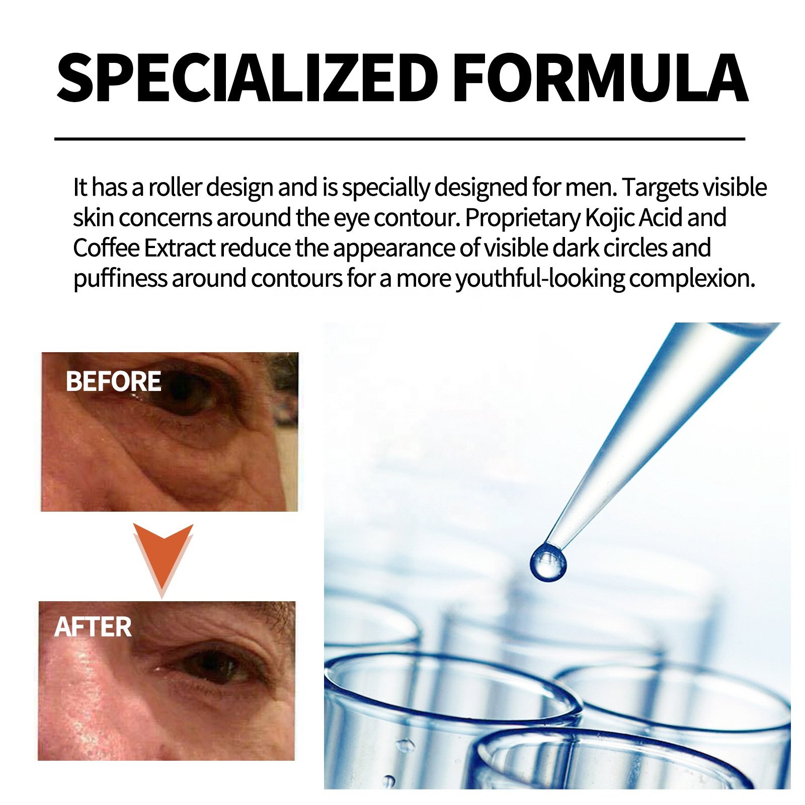 Factory Men's Hydrating Eye Roller - Smooths Fine Lines, Lightens Dark Circles, Reduces Puffiness & Firms Eye Contour