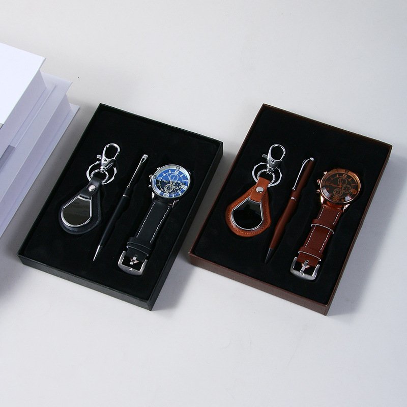 Quartz watch gift box, christmas souvenirs, keychains, pens, men's hand emojis, people's day gift box, business set