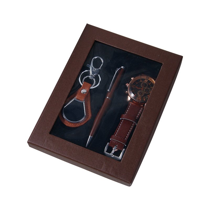 Quartz watch gift box, christmas souvenirs, keychains, pens, men's hand emojis, people's day gift box, business set