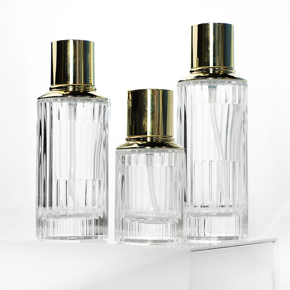 Free Sample Luxury Stripe-Shaped Cylinder Glass Men's Perfume Bottle Custom Logo 50ml 100ml 150ml Empty Perfume Glass Bottles