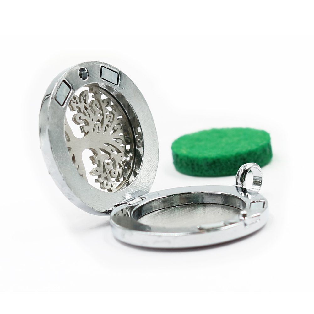 Tree of Life 30mm Round Women Magnetic Essential Oil Locket Perfume Diffuser Locket Charm Necklace Pendant With 10pcs Pads Free