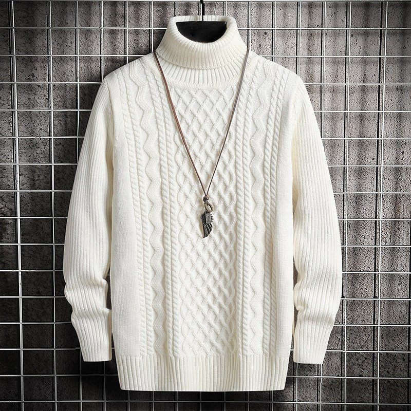 Men's new turtleneck sweater Korean version of fashion slim-fit two-lapel lozenge pullover long-sleeved sweater
