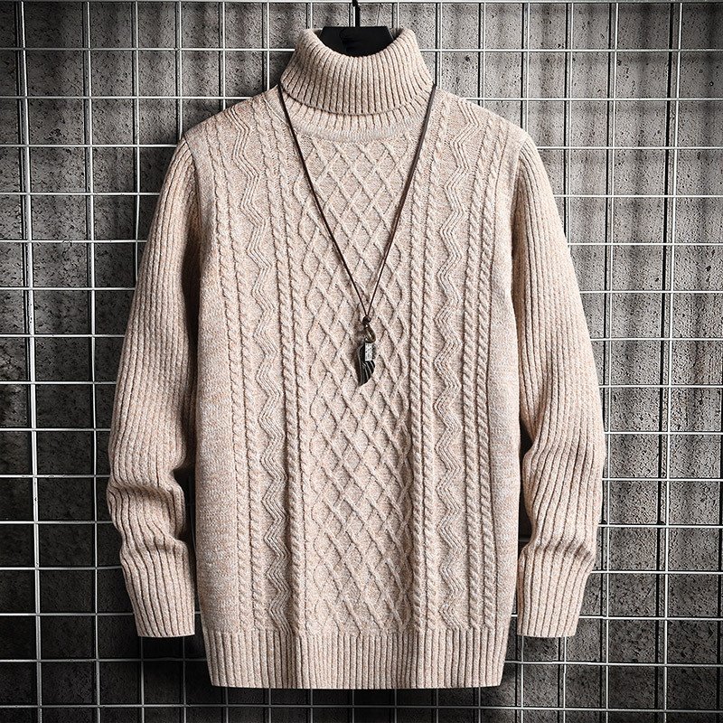 Men's new turtleneck sweater Korean version of fashion slim-fit two-lapel lozenge pullover long-sleeved sweater