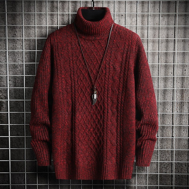 Men's new turtleneck sweater Korean version of fashion slim-fit two-lapel lozenge pullover long-sleeved sweater