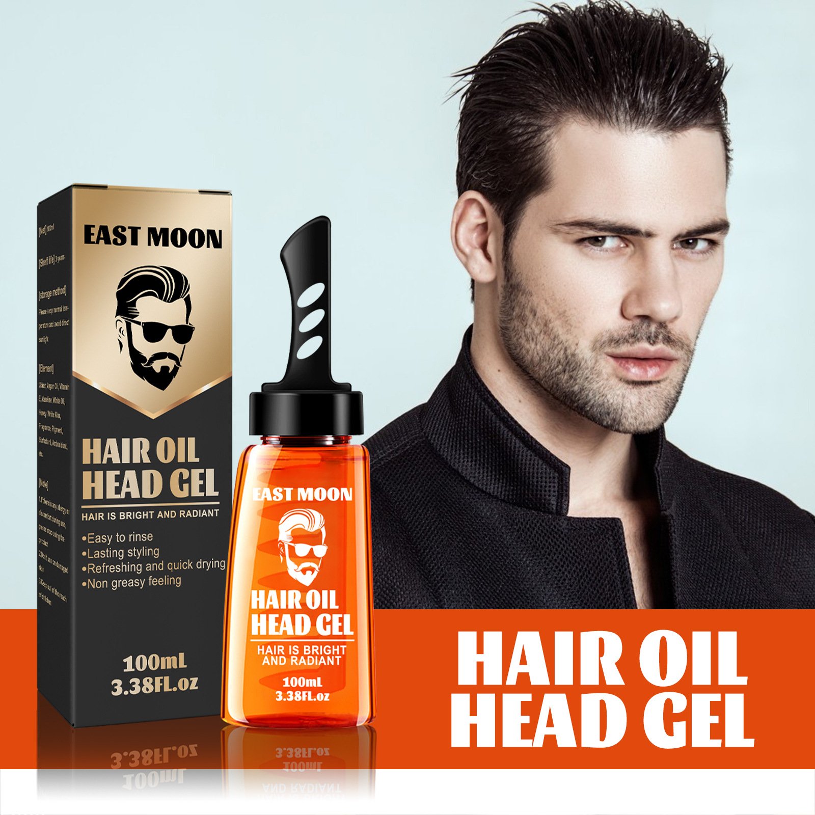 2024 Bestseller Lasting Styling Moisturizing Argan Oil Retro Big Back Styling Men's Hair Oil Gel Wax Comb