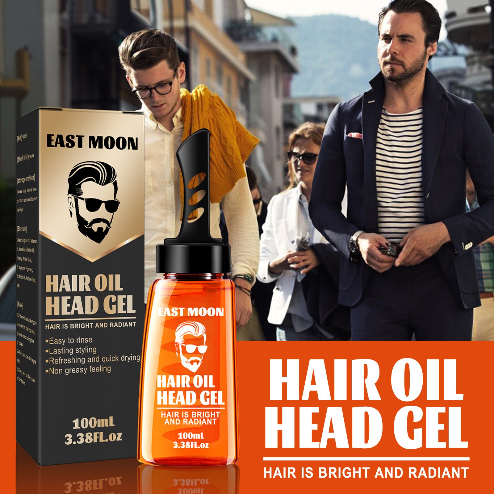 2024 Bestseller Lasting Styling Moisturizing Argan Oil Retro Big Back Styling Men's Hair Oil Gel Wax Comb