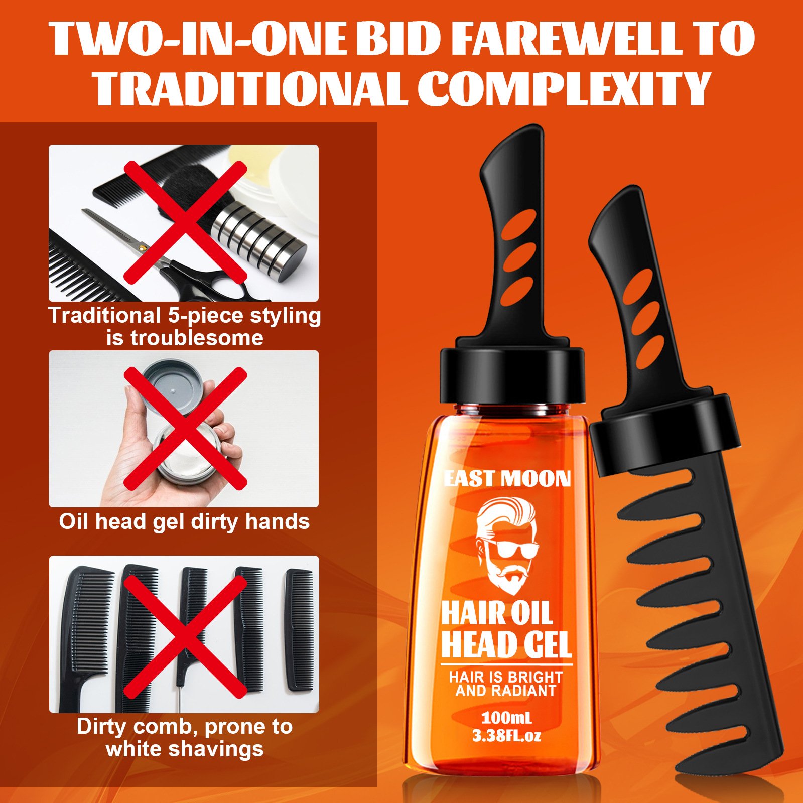 2024 Bestseller Lasting Styling Moisturizing Argan Oil Retro Big Back Styling Men's Hair Oil Gel Wax Comb