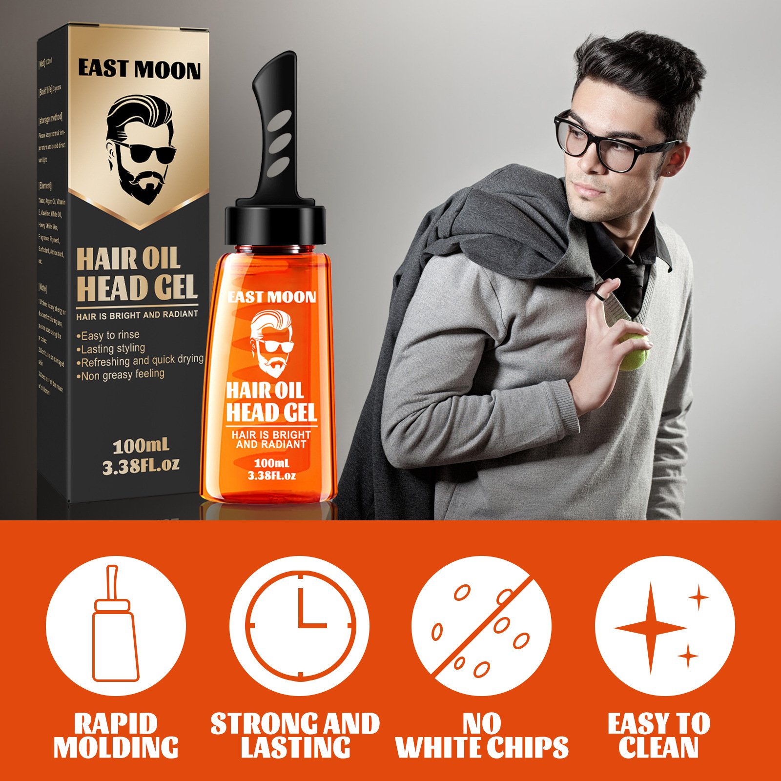 2024 Bestseller Lasting Styling Moisturizing Argan Oil Retro Big Back Styling Men's Hair Oil Gel Wax Comb