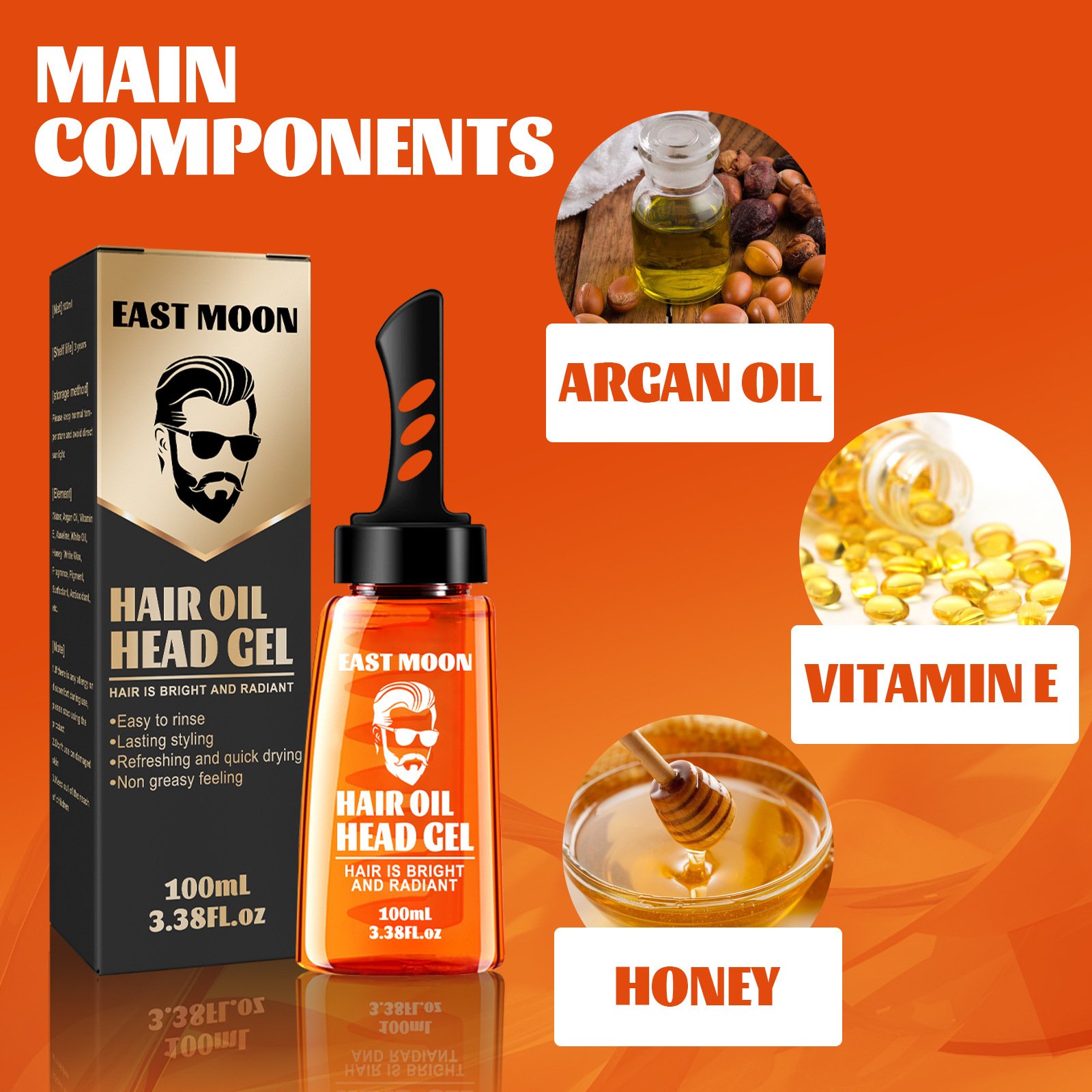 2024 Bestseller Lasting Styling Moisturizing Argan Oil Retro Big Back Styling Men's Hair Oil Gel Wax Comb