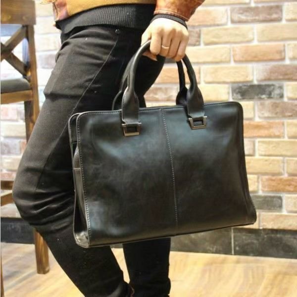 Leather tote Men's travel shoulder crossbody bag Retro Business bag briefcase Computer bag