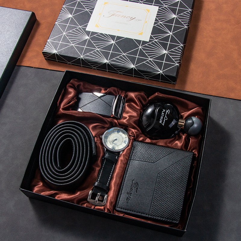 Watch Set Men's Wallet Perfume Keychain Pen Festive Gift Set for Boyfriend Valentine's Day Gift Set