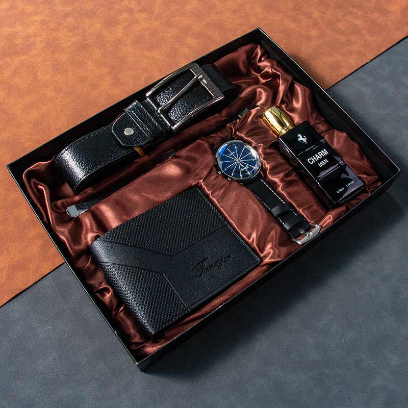 Watch Set Men's Wallet Perfume Keychain Pen Festive Gift Set for Boyfriend Valentine's Day Gift Set