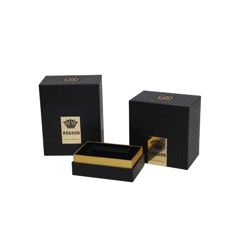 ROGOOD Quality Black paper full UV print cardboard gold waist men's perfume box RGD-P1001