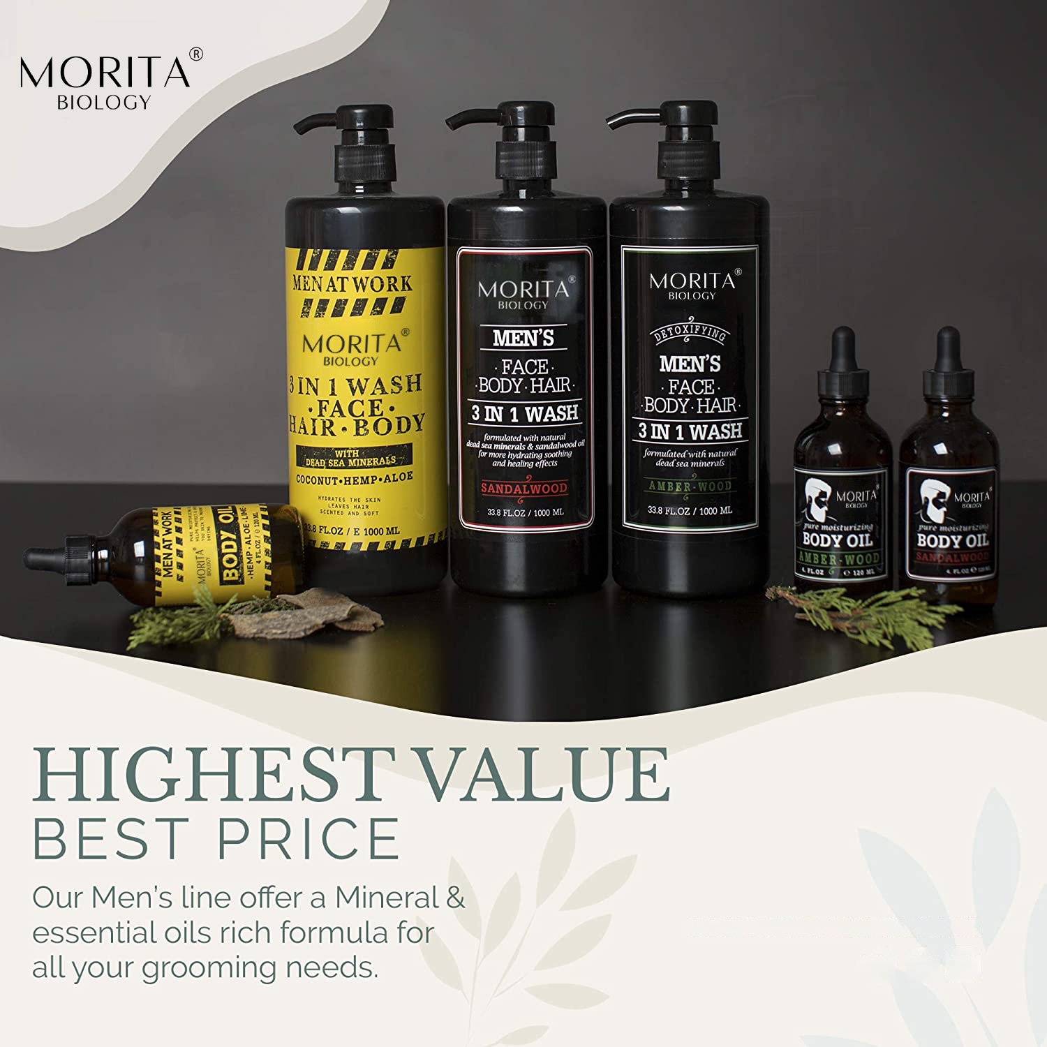 Processing Customization Sandalwood Men's 3 IN 1 Face Body Wash Volcanic Mud Whole Body Perfume Shower Gel for Men