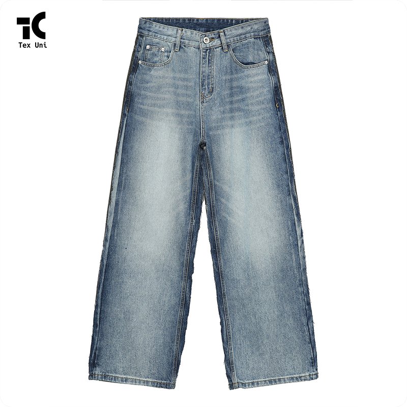 New Arrivals Four Season Avant Garde DeconstructionDesign Retro Loose Straight Leg Blue and Gray Spliced Casual Jeans