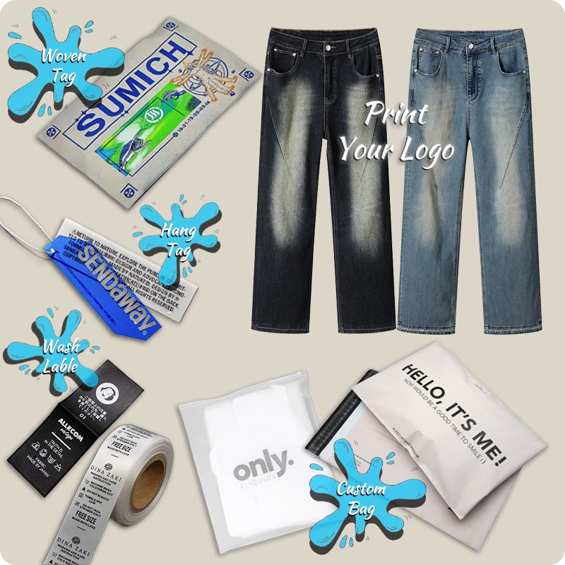 New Arrivals Four Season Avant Garde DeconstructionDesign Retro Loose Straight Leg Blue and Gray Spliced Casual Jeans